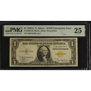 $1 1935-A yellow seal Emergency Notes Issued During WW2 2306