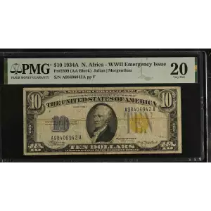 $10 1934-A yellow seal Emergency Notes Issued During WW2 2309