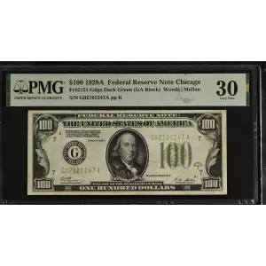 $100 1928-A.  Small Size $100 Federal Reserve Notes 2151-G