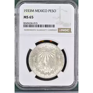 1933 Mexico 1 Peso Silver Coin - NGC MS65 (2)