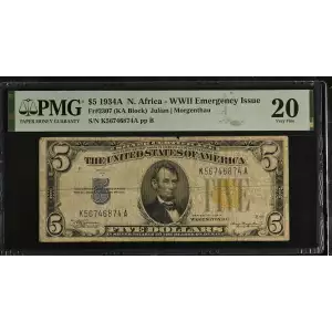 $5 1934-A yellow seal Emergency Notes Issued During WW2 2307