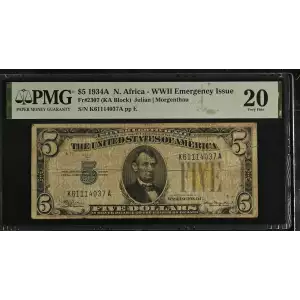 $5 1934-A yellow seal Emergency Notes Issued During WW2 2307