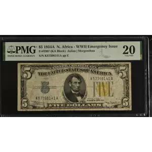 $5 1934-A yellow seal Emergency Notes Issued During WW2 2307