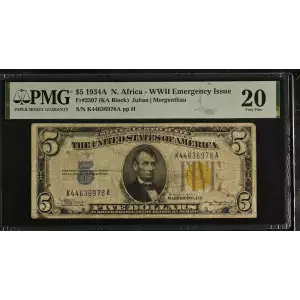 $5 1934-A yellow seal Emergency Notes Issued During WW2 2307