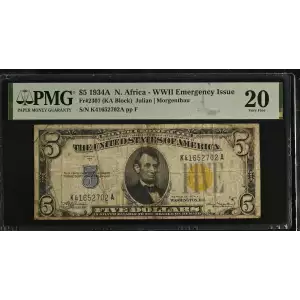 $5 1934-A yellow seal Emergency Notes Issued During WW2 2307