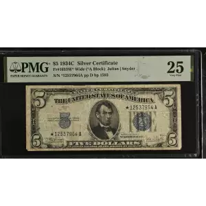 $5 1934-C blue seal. Small Silver Certificates 1653