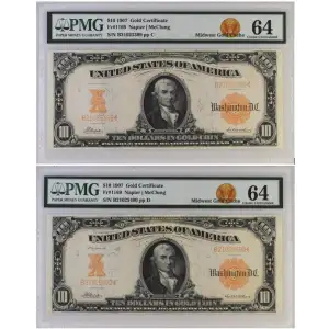 $10 1907 Gold Act of 1882 Gold Certificates 1169