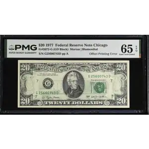 $20 1977 blue-Green seal. Small Size $20 Federal Reserve Notes 2072-G (2)